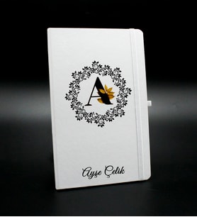Kişiye Özel Baş Harf Ve İsim Baskılı Beyaz Defter