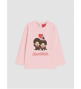 LCW Kids Pembe Monchhichi Baskılı Kız Çocuk Tişört