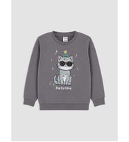 LC WAIKIKI Gri Baskılı Kız Çocuk Kalın Sweatshirt