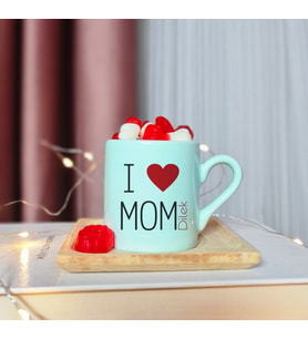 I Love Mom ( Seni Seviyorum Annem ) Tasarımlı Kişiye Özel Yeşil Türk Kahvesi Fincanı