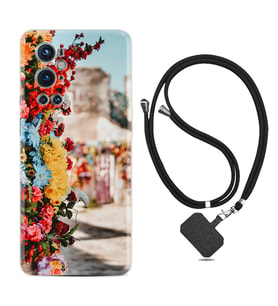 Tecno Spark 9 Pro Kılıf Silikon Boyun Askılı İpli Desenli Silikon Gerçek Çiçekler 1743