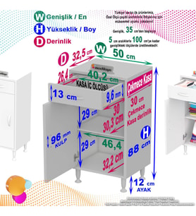 Modilayn EMİR 50x88x32,5 cm 1 Çekmece 1 Kapak 1 Raf 2 Bölme Çok Amaçlı Banyo & Mutfak Dolabı