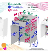 Modilayn EMİR 50x88x32,5 cm 1 Çekmece 1 Kapak 1 Raf 2 Bölme Çok Amaçlı Banyo & Mutfak Dolabı