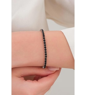 3 mm Gümüş Siyah Zirkon Taşlı Rodyumlu Su Yolu Bileklik (Beyaz)