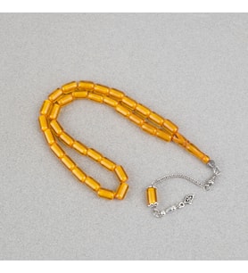 Ateş Kehribar Alpaka Püsküllü Kapsül Kesim 7x11mm Tesbih - Şeffaf Sarı