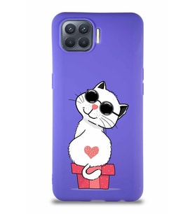 Oppo Reno 4 Lite Soft Premier Kapak Coolcat Tasarımlı Silikon Kılıf - Mor (Şeffaf)