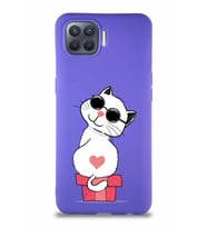 Oppo Reno 4 Lite Soft Premier Kapak Coolcat Tasarımlı Silikon Kılıf - Mor (Şeffaf)
