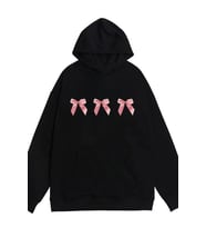Y2K Vintage Pembe Kurdele Tasarım Sweatshirt (Siyah)