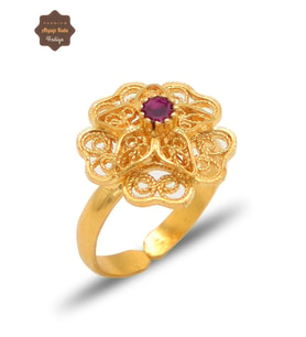 Yakut Taşlı Gül Model Gold Kaplama 925 Ayar Gümüş Telkari Kadın Yüzük 201025486