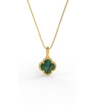 925 Ayar Yeşil Kaplangözü Taşlı Gold Van Cleef Yonca Gümüş Kolye