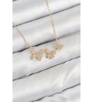 Pirinç Zirkon Taşlı Kelebek Model Gold Renk Kadın Kolye (Altın)