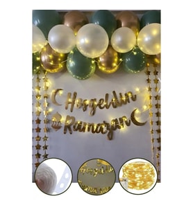 Hoşgeldin Ramazan Gold Yazı Ledli Zincir Balon Seti 11 Ayın Sultanı Ramazan Bayramı Oda Süsleme Set-