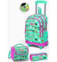 Coral High Kids Su Yeşili Neon Pembe Köpek Desenli Çekçekli 3'lü Çanta Seti SET0123362