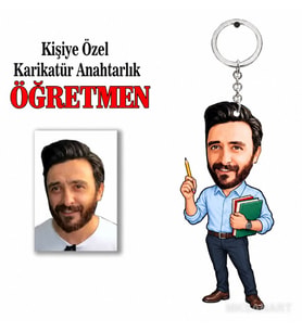 Fotoğraftan Kişiye Özel Kişiye Öğretmen Karikatür Anahtarlık Karikatürlü 8 cm MDF Anahtarlık - Öğretmen Hediyesi Öğretmene Özel Hediye