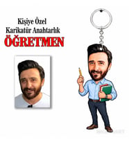 Fotoğraftan Kişiye Özel Kişiye Öğretmen Karikatür Anahtarlık Karikatürlü 8 cm MDF Anahtarlık - Öğretmen Hediyesi Öğretmene Özel Hediye