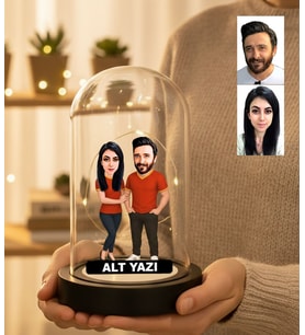 Kişiye Özel Karikatür Taraftar Sevgili Tasarımlı Işıklı Fanus