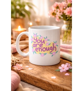 Northcity You Are Enough Porselen Kupa - Motive Edici Çiçek Deseni ve Sevdiklerine Anlamlı Hediye