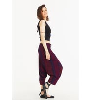 Kırçiçeği Desenli Bağcıklı Kapri Şalvar Pantolon (Bordo)