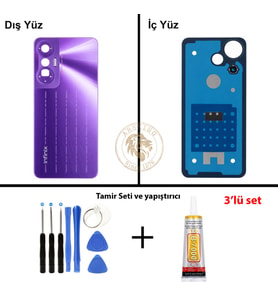 Infinix Hot 20S Mor Uyumlu Arka Kapak + Yapıştırıcı ve Vida Seti Arka Cam Batarya Pil Kapağı