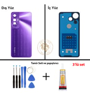 Infinix Hot 20S Mor Uyumlu Arka Kapak + Yapıştırıcı ve Vida Seti Arka Cam Batarya Pil Kapağı