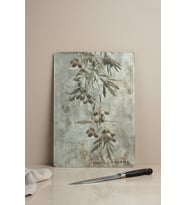 Rustik Cam Kesme Tahtası 25x35 cm, Zeytin Dalı Desenli, Şık ve Dayanıklı