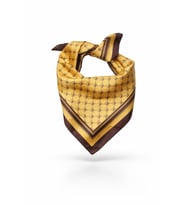 Hardal Kahve Zincir Desenli Saten Fular 48x48 cm – Vintage Kare Bandana