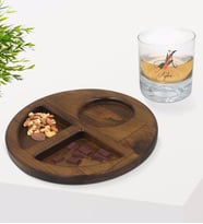 BK Gift Kişiye Özel Harf ve İsimli Viski Bardağı ve Doğal Masif Ahşap Ceviz Yuvarlak Sunum Tabağı Çerezlik Hediye Seti-5
