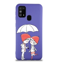 Samsung Galaxy M31 Uyumlu Lansman Kılıf Aşk Tasarımlı İçi Kadife Kapak-Mor (Şeffaf)