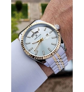 Daniel Klein DKISTE1170 Gold Gümüş Renk Hediye Paketli Takvim ve Gün Fonksiyonlu Erkek Kol Saati