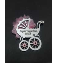 Ahşap Doğum Günü Bebek Arabası Hediyelik Magnet