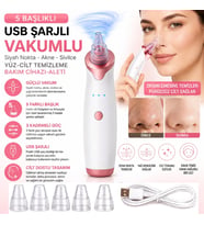 5 Başlıklı Şarjlı Vakumlu Siyah Nokta Akne Sivilce Clean Yüz Cilt Temizleme Bakım Cihazı Aleti Vakum