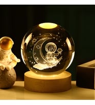 Li·vava Işikli Ahşap Standli Ayda Astronot Cam Küre Usb Li·, Beyaz, 9x7