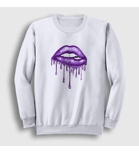 Presmono Unisex Beyaz Lips Deep Purple Sweatshirt 381732tt (Beyaz)