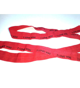 Hayal Sepeti Katlama Biye lastik - Kırmızı I LOVEYOU  eni 2,5cm Lastik 5MT