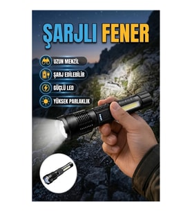 Şarjlı LED El Feneri Uzun Menzilli Güçlü Aydınlatma Kamp ve Acil Durum Kullanımı