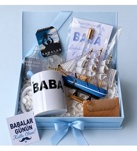 Babalar Günü'ne Özel Premium Hediye Kutusu – Kupa Bardak, Gemi Figürü, Kolonya ve Dünya Küresi Konsept Seti