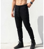 Erkek Slim Fit Eşofman Altı – Pamuklu Kumaş, Fermuarlı Cepli, Rib Paça (Siyah)
