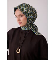 Geometrik Desen %100 Twill İpek Eşarp BE07