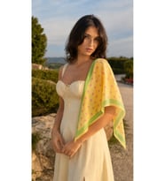 Premium Bordürlü Puantiye Üçgen Fular – Sarı Mint 46x127cm
