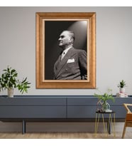 Altın Varaklı Çerçeveli Paspartulu Atatürk Tablo TR0763 (Gold)