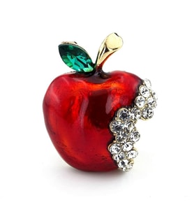 Kırmızı Elma Isırılmış Apple Pamuk Prenses Zirkon Taşlı Broş RZ172