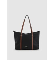 Velie Paraşüt Kumaş Şeritli Shopper Çanta Siyah