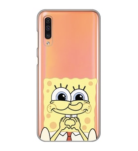 Samsung Galaxy A70 Uyumlu Sunger Bob Tasarımlı Şeffaf Telefon Kılıfı