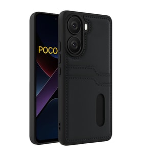 Poco X7 Pro Kılıf Sara Kartvizitli Deri Kılıf - Siyah