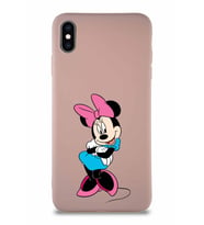 Apple iPhone XS Max Soft Premier Kapak Minnie Mouse-D Tasarımlı Silikon Kılıf - Pudra (Şeffaf)