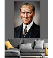 Mustafa Kemal Atatürk Portresi Dekoratif Kanvas - Mdf Ahşap Tablo