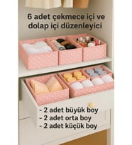6'lı PEMBE Desenli - Çekmece İçi Düzenleyici Organizer Set - Çok Amaçlı Dolap İçi Kutu Seti
