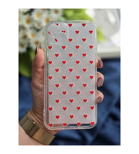 Iphone 15 PLUS Uyumlu Kırmızı Kalp Tasarımlı Şeffaf Telefon Kılıfı
