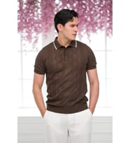 Slimfit Kolları Lastikli Likralı Desenli Polo Yaka Triko T-shirt