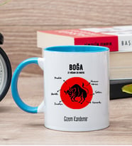 Kişiye Özel Boğa Burcuna Hediye Mavi Kupa Bardak